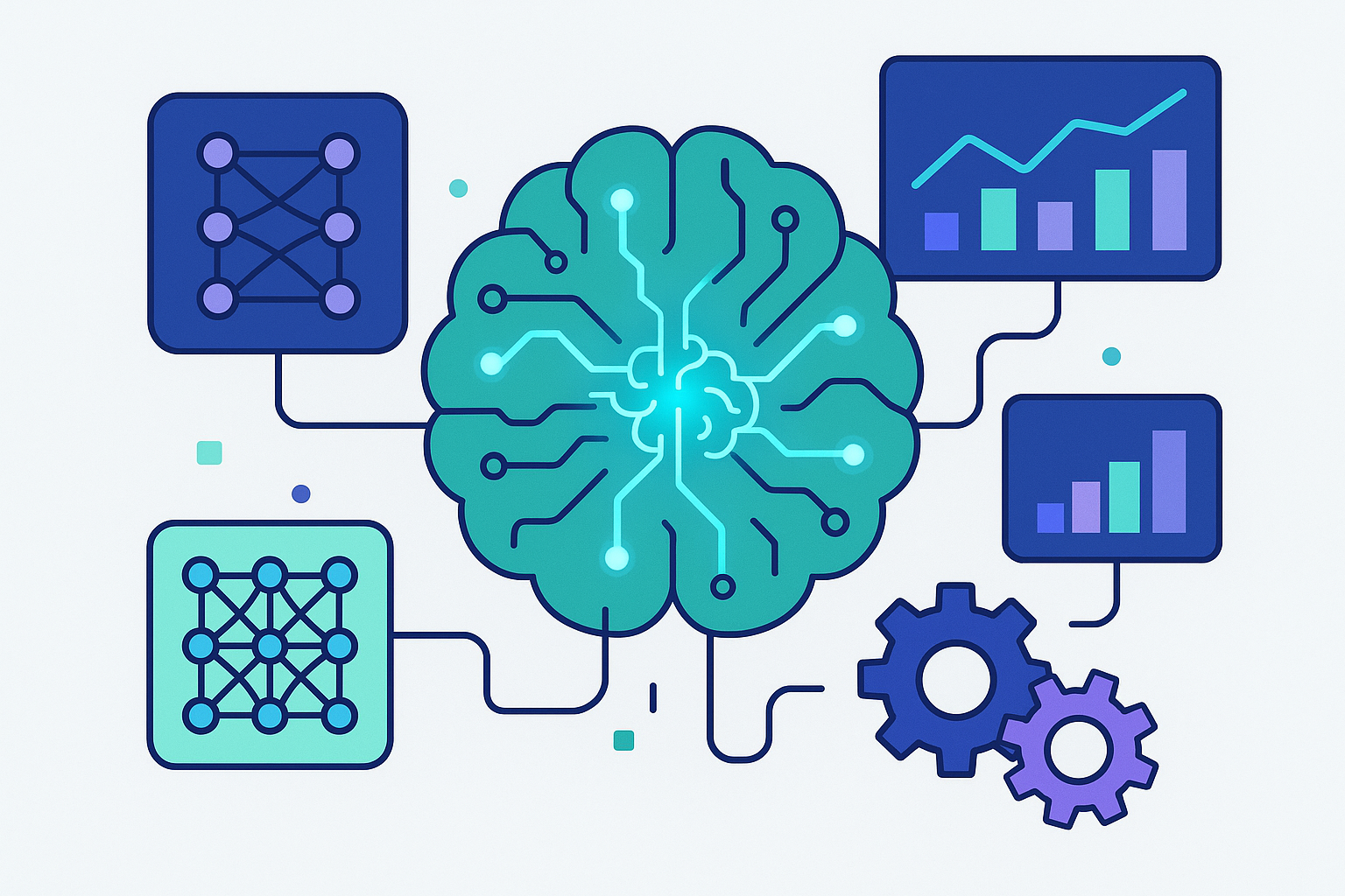 AI Technology Brain with Connected Data Visualizations